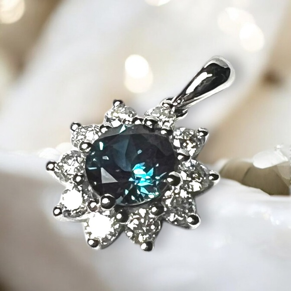 Handcrafted Color Change Alexandrite Pendant 14K White Gold  ,  June Birthstone - Picture 8 of 10